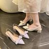 2025 Modern Office Shoes for Women Black Wedding Slingback Pointed Toe Butterfly Decoration Female High Heeled Sand