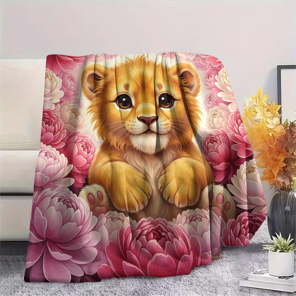 1Pc Cartoon Print Flannel Blanket, High Quality Comfortable for All Seasons, Home Decor, Warmth and Comfort, Perfect for Christmas Birthday Gift