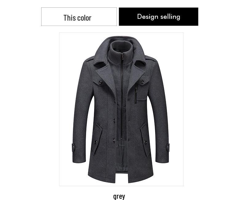 Autumn & Winter Men's Fashion Double-Collar Woolen Overcoat - Cold-Resistant Business Outerwear.