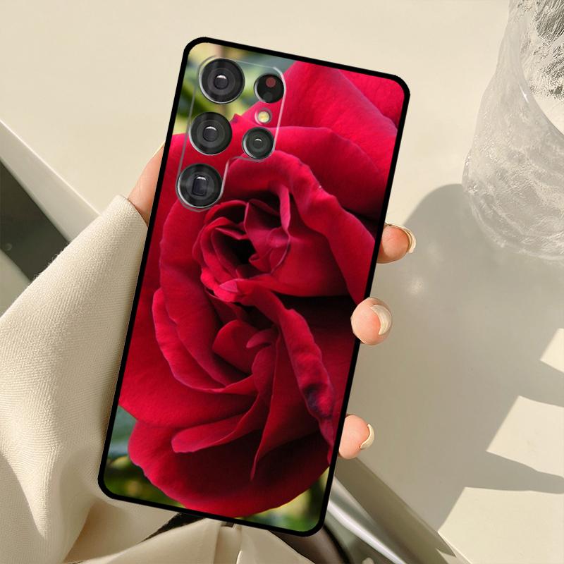 Bright Red Rose Flowers Case For Samsung Galaxy S23 S22 S21 Ultra Note 20 S8 S9 S10 Note 10 Plus S20 FE S21 FE Cover