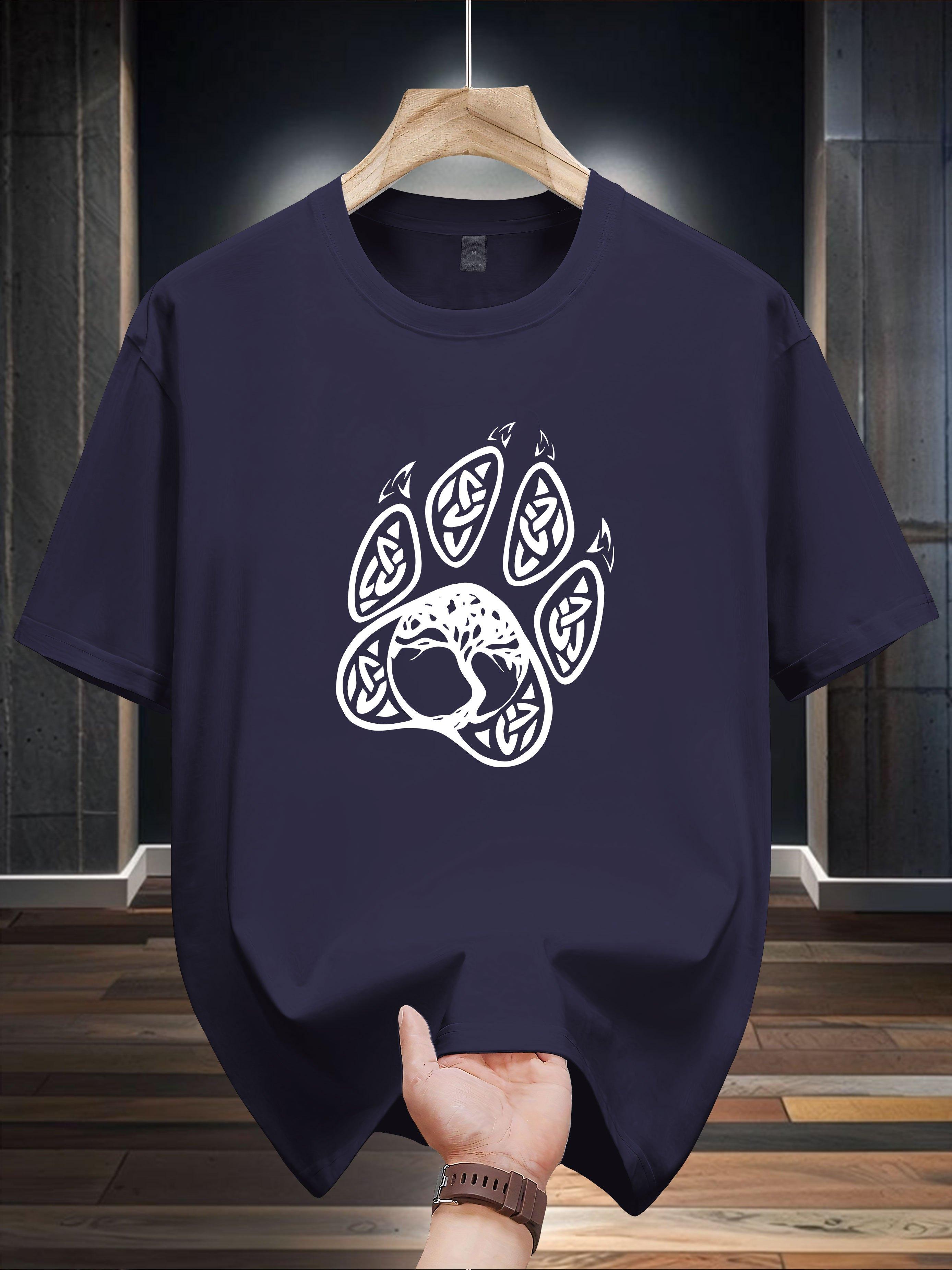 Niuwang Selection 200g 100% Cotton Short Sleeve T-shirt - White Casual Crew Neck Tee with Celtic Knot & Paw Print Design XXXL