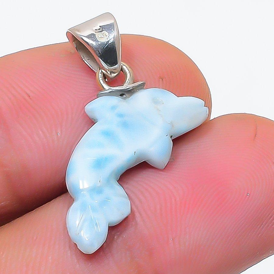 Natural Larimar Gemstone Handmade 925 Sterling Silver Jewelry Pendant 0.71" p7O68