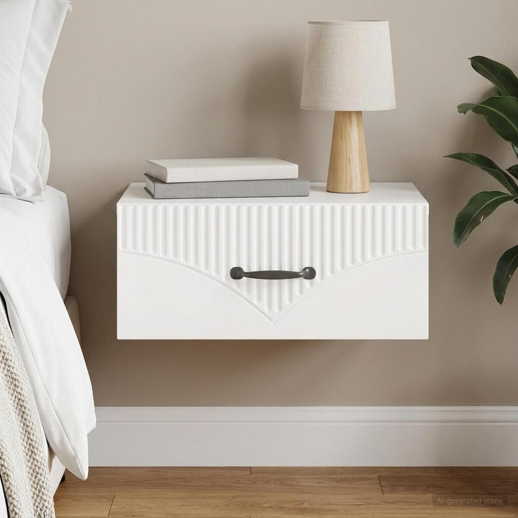 Wall Mounted Nightstand High Gloss White 49 x 34.5 x 20 cm