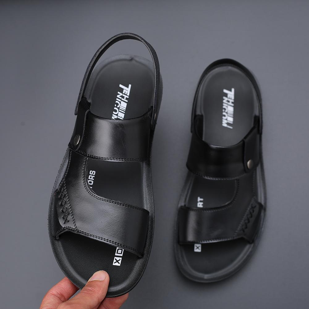 Mens Leather Sandals Summer New Breathable Big Size Beach Shoes Soft Sole Casual Flip Flops Large Size