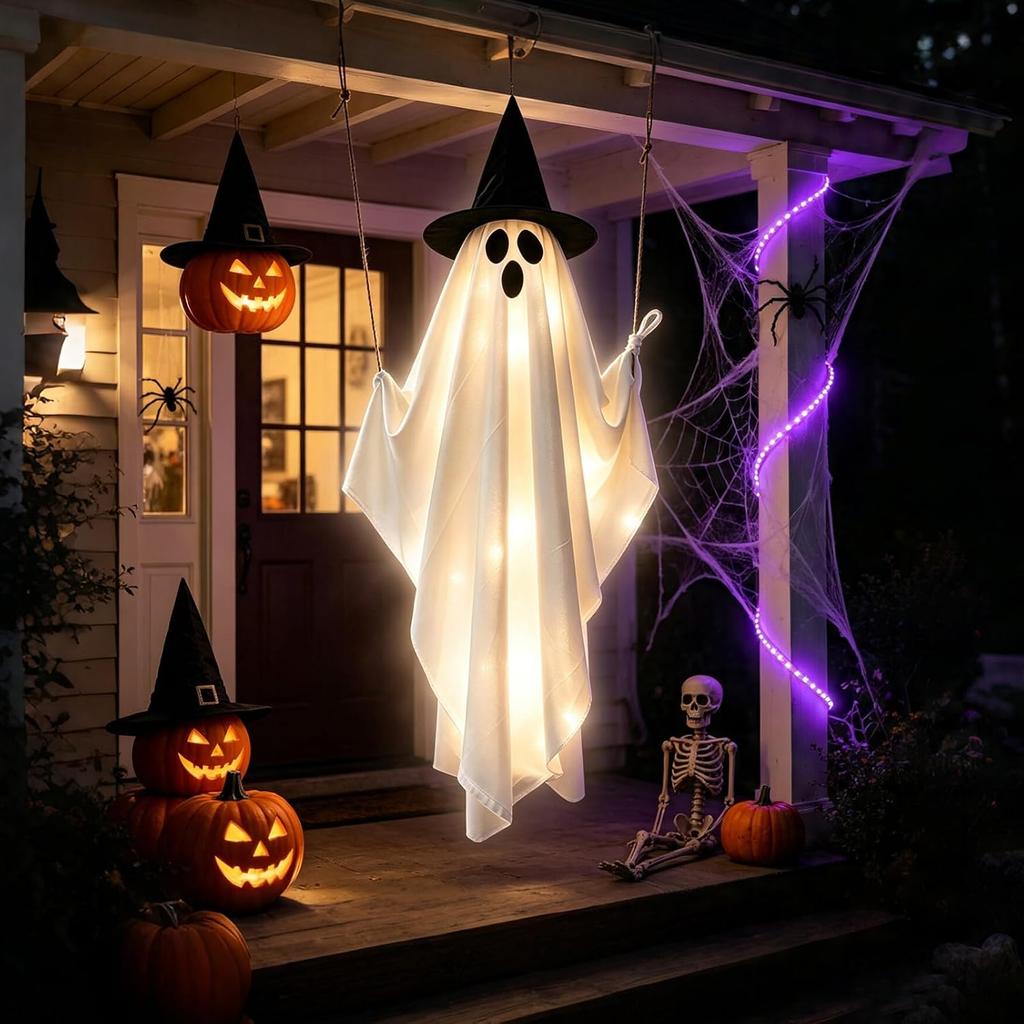 100 cm Halloween Decoratieve Geest Hangende Geest Decoratie met Feeënlampjes
