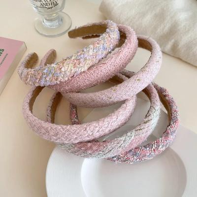 Romantische Rosa Serie Tweed Stirnbänder Französischer Stil Damen Haarband Dünn Süß Haarreif Mode Party Kopfschmuck Haarschmuck