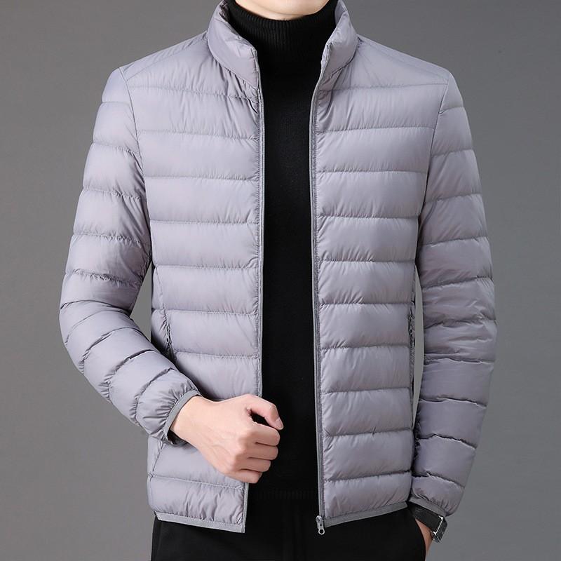 Mens Lightweight Down Jacket Short Style Stand Collar Casual Winter Coat 80-85% Duck Fill