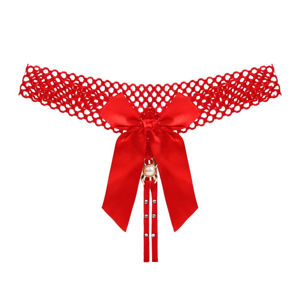 Sexy String Lace Underwear for Women Ikule Back Bow Panties G String T-back Thong with Pearls Panties