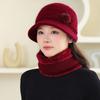Fleece Warm Hat Ladies Mom Rabbit Plush Fashion Knitted Scarf Basin Hat Winter Grandma Windproof Hat