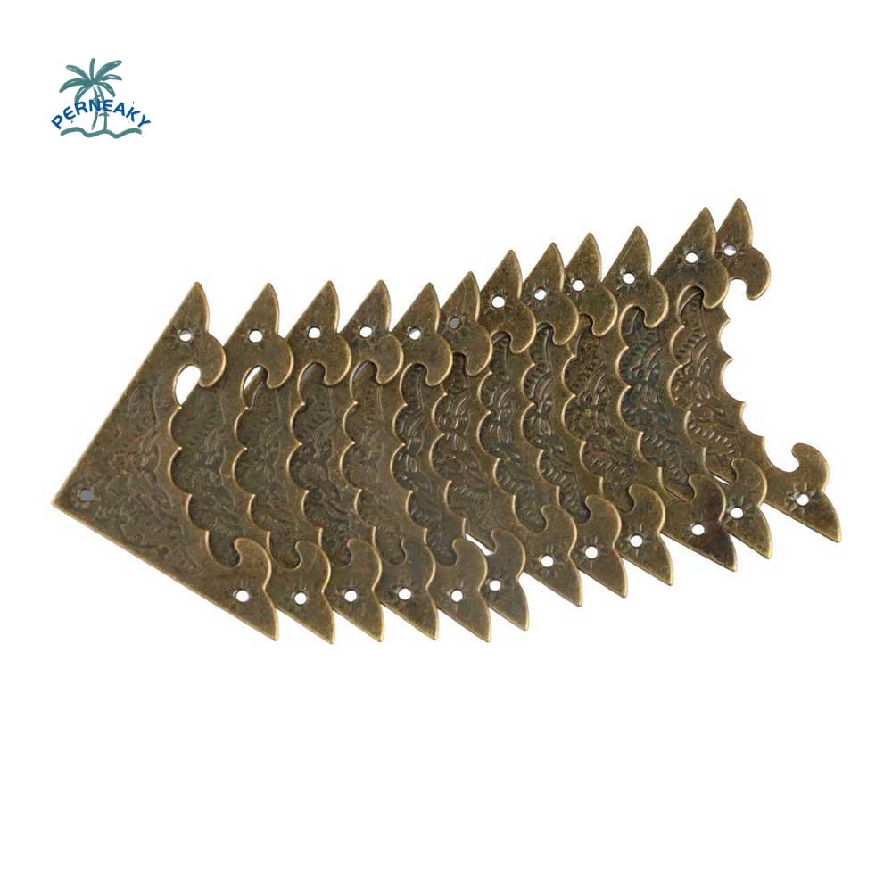 Bronze Antique Brass Carved Wooden  Box Decorative Flower Pattern Corner Foot Corner Brackets Protect Cover Corner Protector