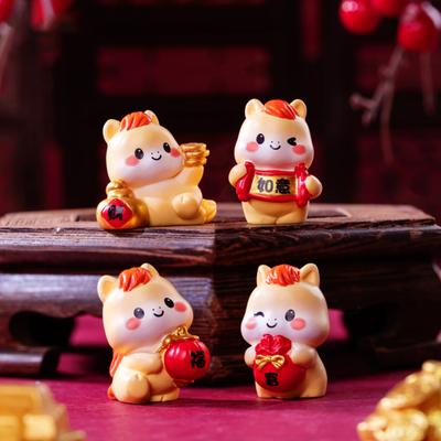 4Pcs Mini Cartoon Horse Figurine Bring Good Luck Fortune Miniature Pony Statue Resin Animal Sculpture Home Office Microlandscape Decoration Ornament