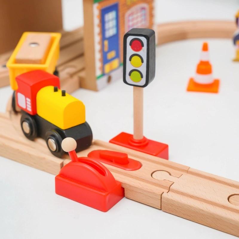 Assembled Wooden Train Track Set City Blue Bridge Scene Tracks Compatible with Brand Wooden Tracks Railway Toys for Kids Gift
