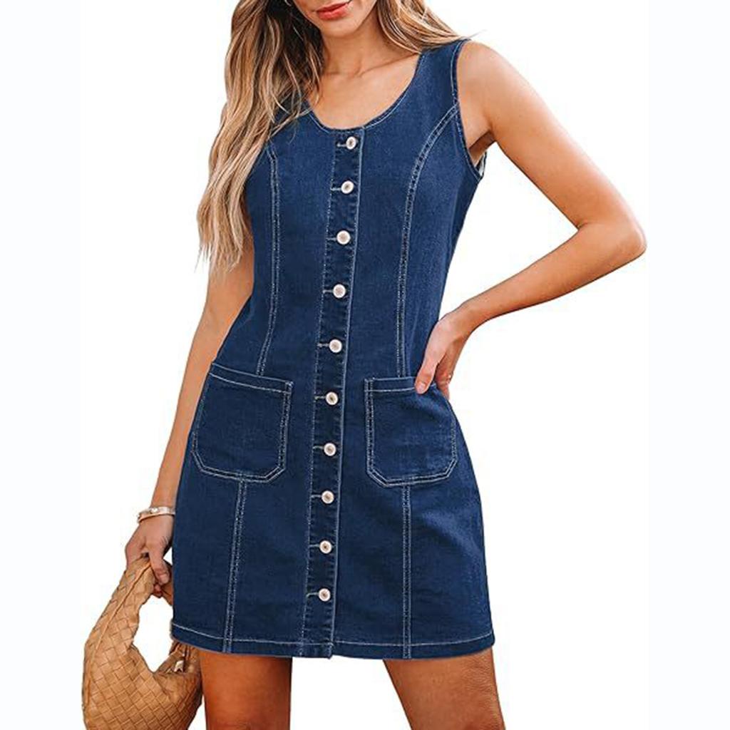 Sleeveless Dress for Women Button Down Mini Dresses for Women Casual Spring Dresses for Women Denim Sundresses for Women