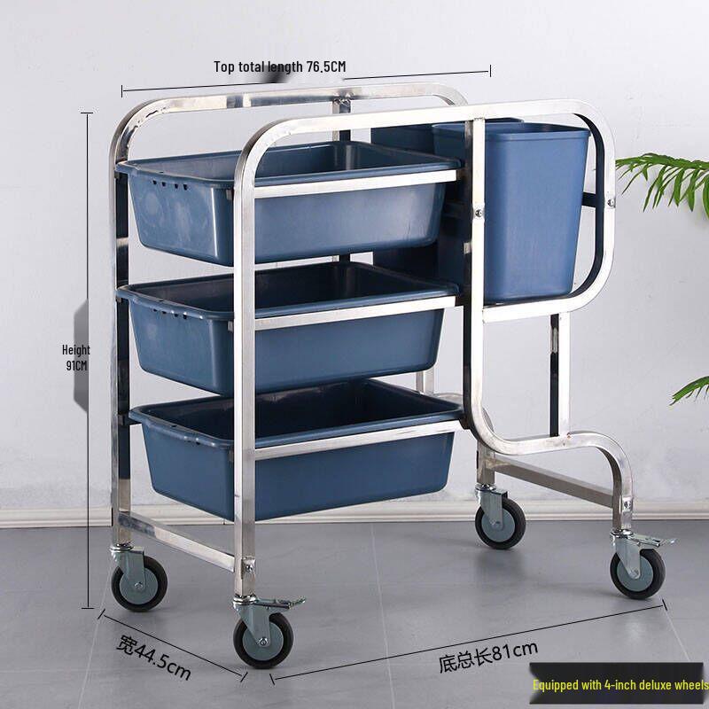 Three-tier Stainless Steel Service Cart: Meal, Food, Beverage, and Dish Collection Trolley for Restaurants and Hotels.