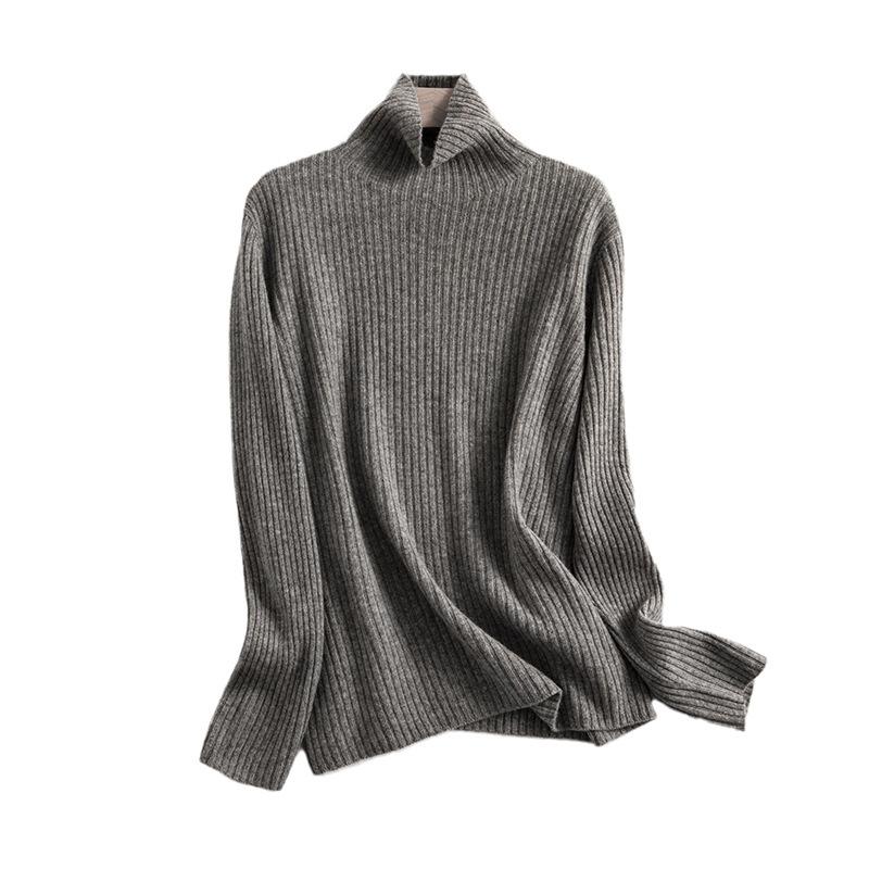 Seamless Integrated Pit Strip Pure Wool Sweater Women's Autumn New High-neck Bottoming Knitted Sweater Pullover Loose Sweater