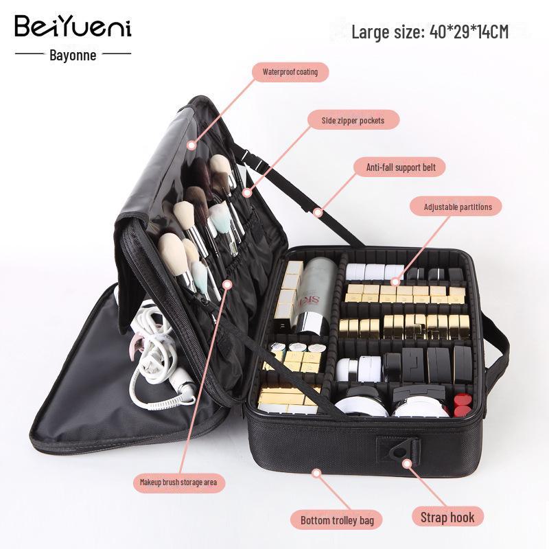 "Large Portable Pink Cosmetic Bag for Women - High-Capacity Makeup, Tattoo, and Nail Tool Storage"