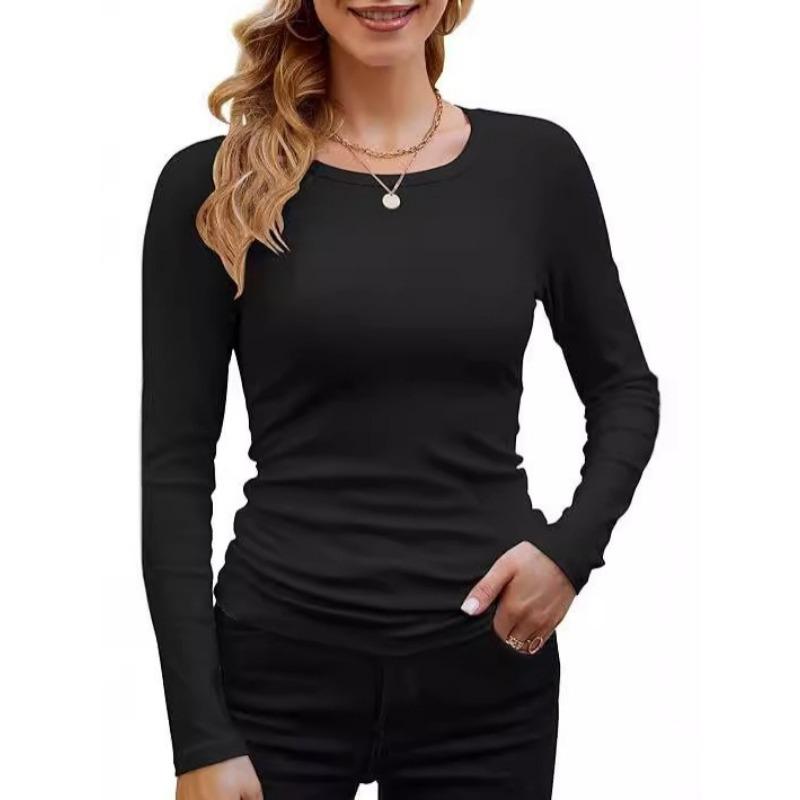 Women S Ribbed Solid Color Basic Long Sleeve T Shirt
