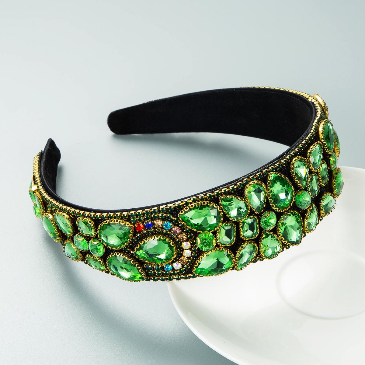

Женская повязка для волос с цветными стразами, роскошная повязка на голову с широкими краями, тяжелый рабочий головной убор OneSize зелёный