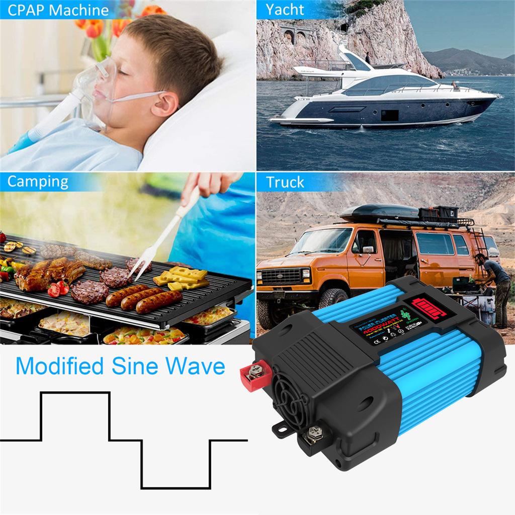 Auto Power Inverter LED Napěťová kapacita Displej Transformátor Konvertor 12V na 110/220V Duální USB invertor pro automobilové spotřebiče 4000W/6000W