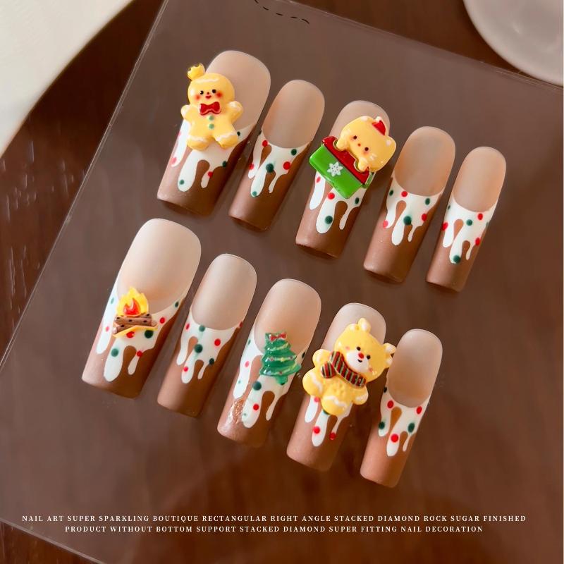10 ks Kawaii Vánoční perníček los pryskyřičné ozdoby na nehty kreslené kreativní žlutý medvídek sněhulák dekorace na nehty DIY nehty