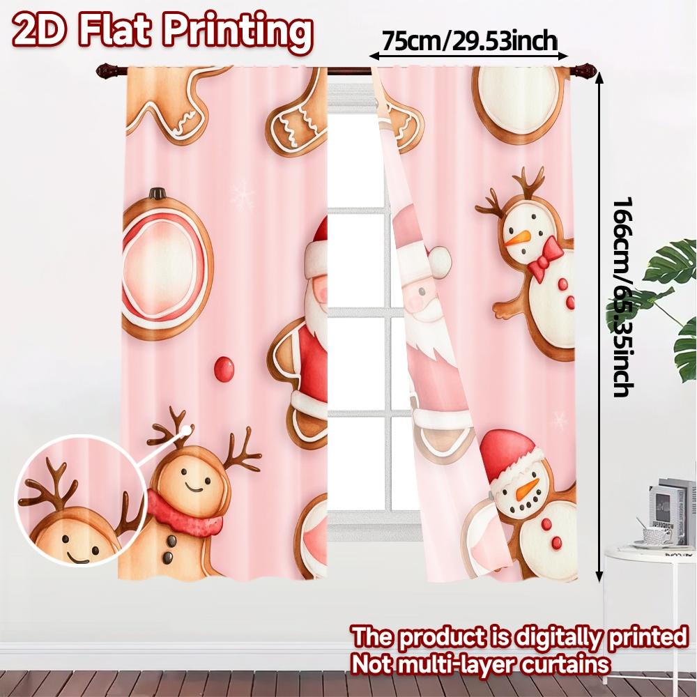 Set Of 2 Curtains Christmas Cookies Cute Popular Window Treatment Versatile Polyester Fabric Decorations Curtain