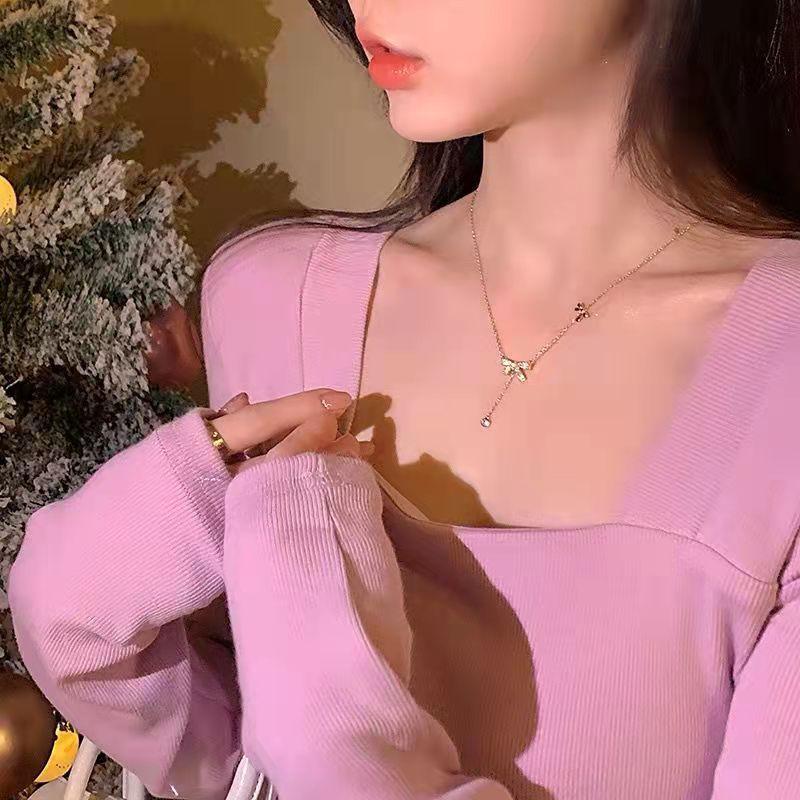 Fashion light luxury pearl necklace titanium steel does not fade women's versatile high-end sense collarbone chain exquisite accessories