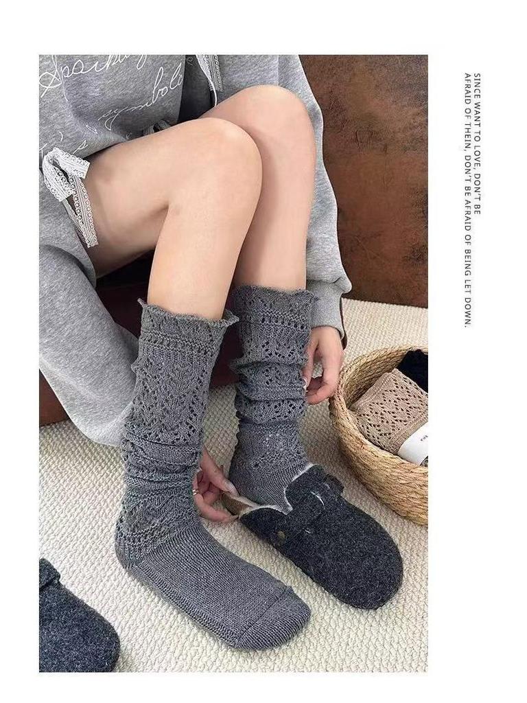 Women's Retro Ballet Wool Socks - Autumn & Winter, Long Calf-Length, Hollow Out, Korean Style Leg Warmers