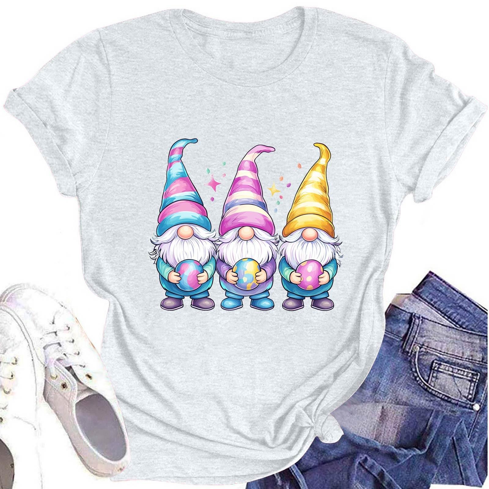 

Женская модная футболка с круглым вырезом и коротким рукавом, повседневный топ с пасхальным принтом M белый