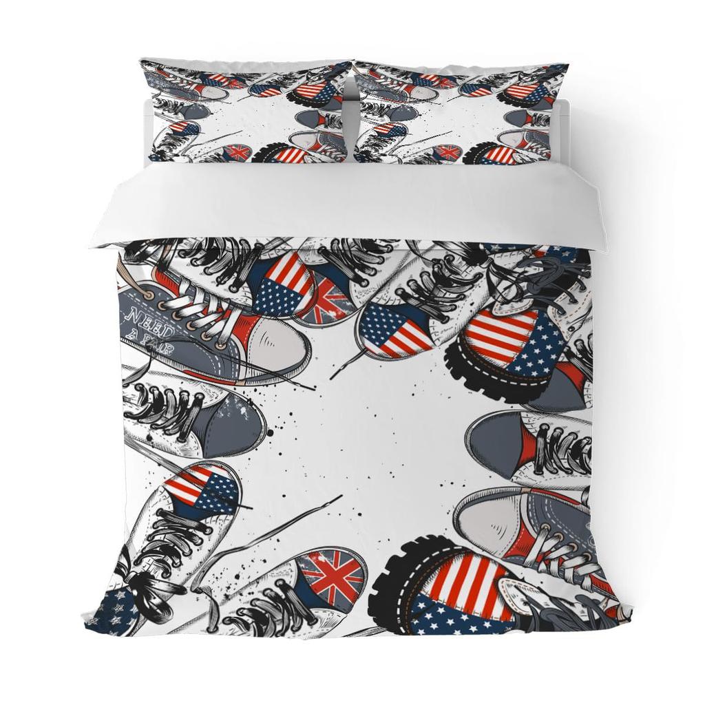 Coole Teenager Basketballschuhe Dreiteiliger Steppdeckenbezug Digitaldruck Bettwäscheset Bettdecke