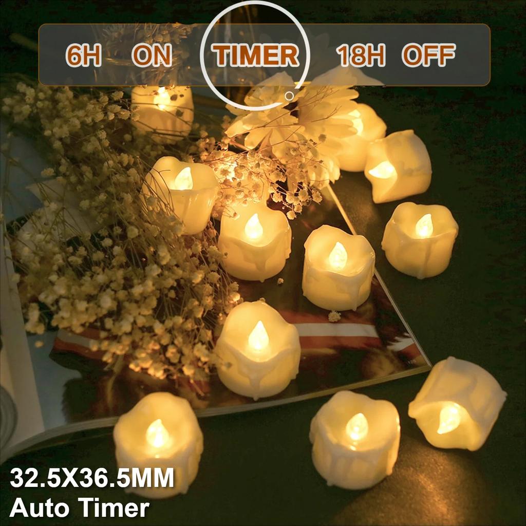 Battery Operated Flameless Tea Lights Led Flickering Electric Votive Candle  Realistic Bright for Seasonal Festive Celebrations