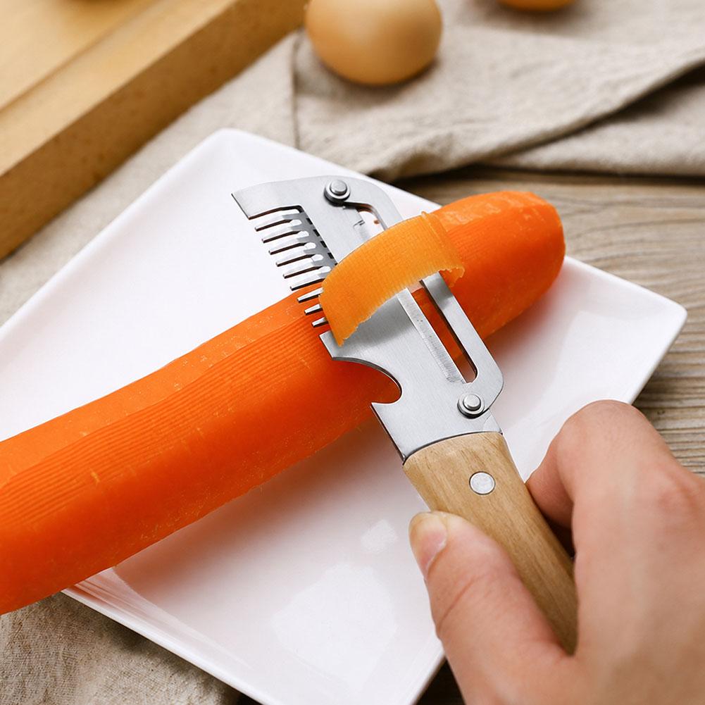 Pelador Dentado de Cocina, Cuchillo Dentado de Acero Inoxidable, Herramienta de Cocina para Pelar, Rallar, Cortar Frutas y Verduras y Abrebotellas