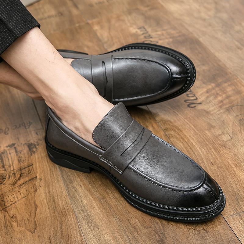 Men Thick Soled Loafers Slip On Fashion Leather Shoes Round Toe Men Casual Shoes Comfortable Classic Leather Shoes Men