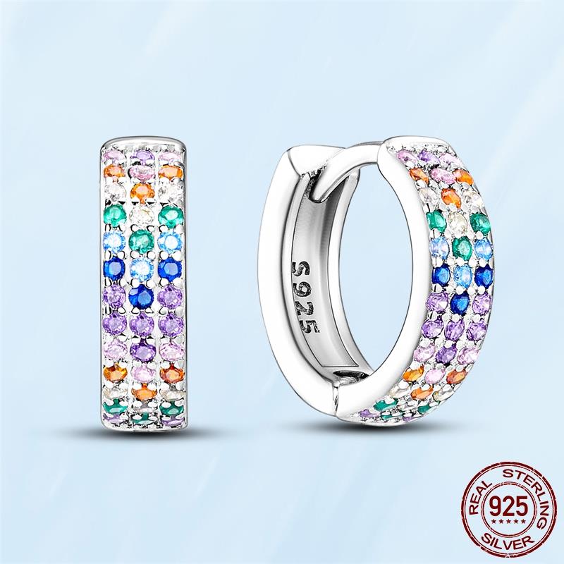 Real Original 925 Sterling Silver Daisy Flower Feather Hoop Heart Stud Earrings Fit Women Fashion Jewelry Engagement Party Gift