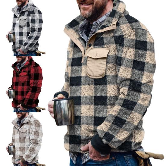 Men Sweatshirt Plaid Thicken Pullover Loose Winter Sweatshirt for Daily Wear