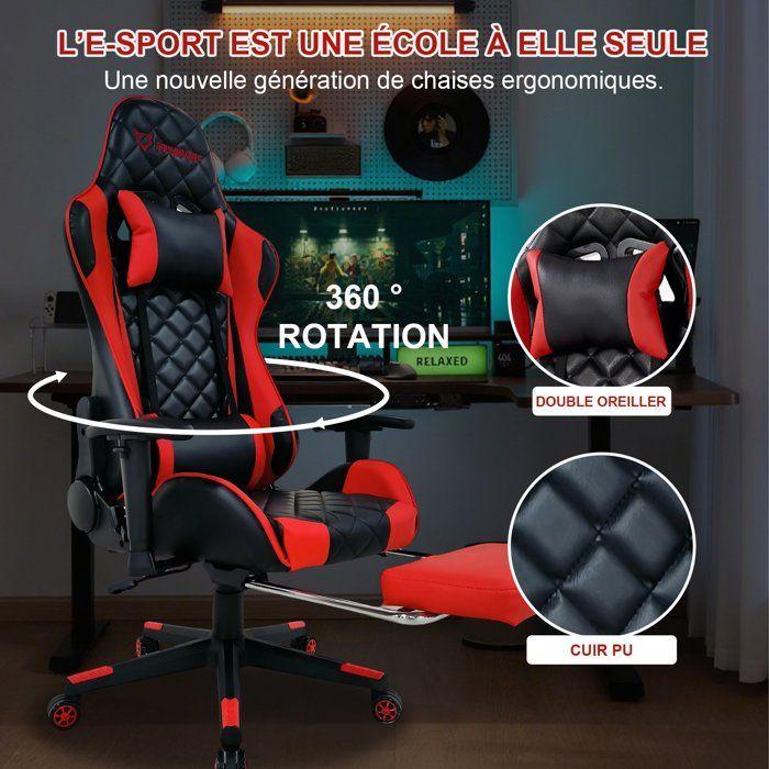Fauteuil de bureau - FOXSPORT - Réglable - Repose-pieds - Cuir Rouge