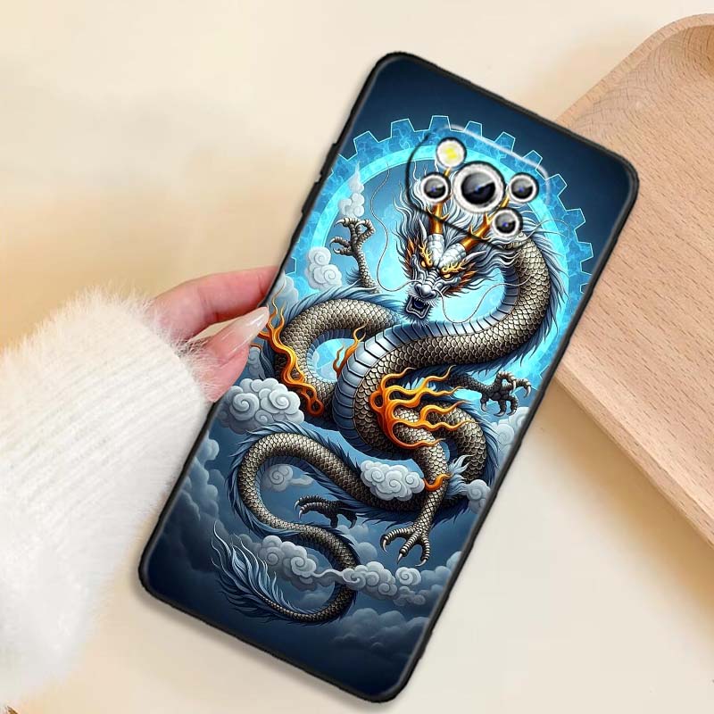 Fashion Dragon Illustration Phone Case For Xiaomi Mi Poco F3 F4 F5 F6 X3 X4 X5 X6 X7 M3 M4 M5 M6 M7 GT Pro 5G Black