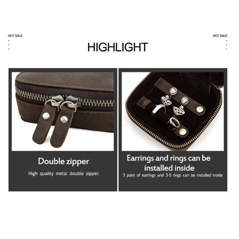 Echtes Leder Schmuckbeutel Rindsleder Uhrenetui Box für Reisen Tragbar Schmuck Zubehör Aufbewahrungstaschen Box