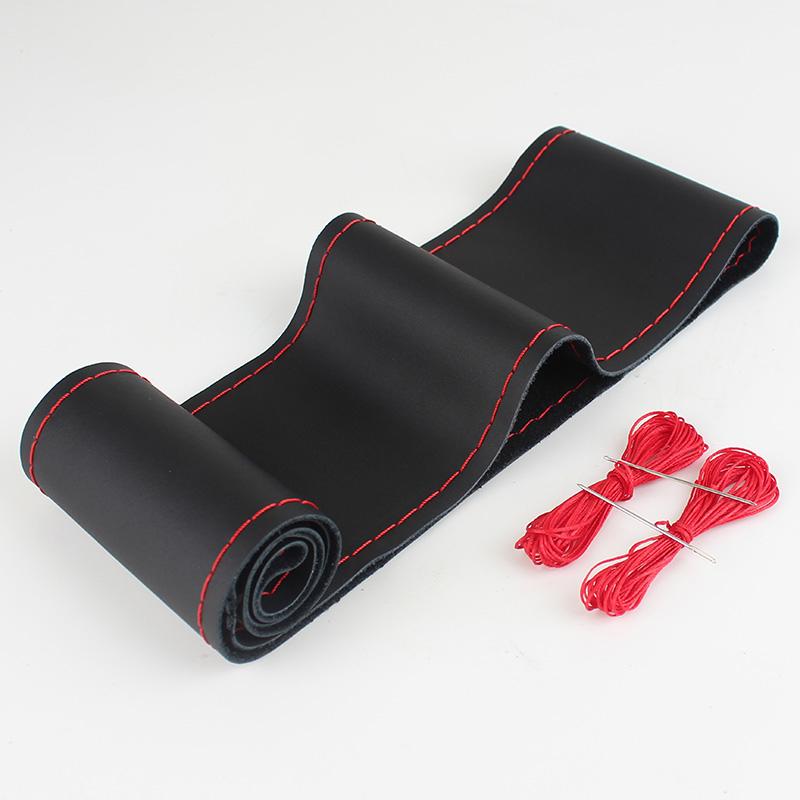 38cm Car Genuine Leather Steering Wheel Braid Cover Hand-stitched Soft Non-slip Auto Interior