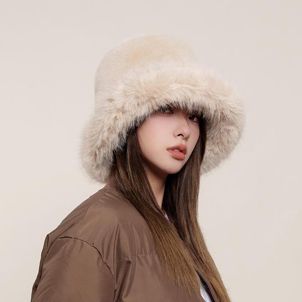 Fluffy Fur Bucket Hat For Women Plush Fisherman Hats Warm Women'S Winter Hat Thicken Cold Snowy Day Panama Cap Mongolia Caps