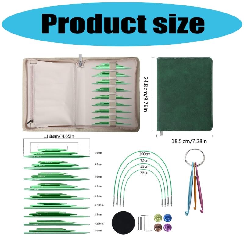 9Pairs Interchangeable Circular Knitting Needle with Crochet Hook for Weaving Craft Project Aluminum Sweater Needle Set