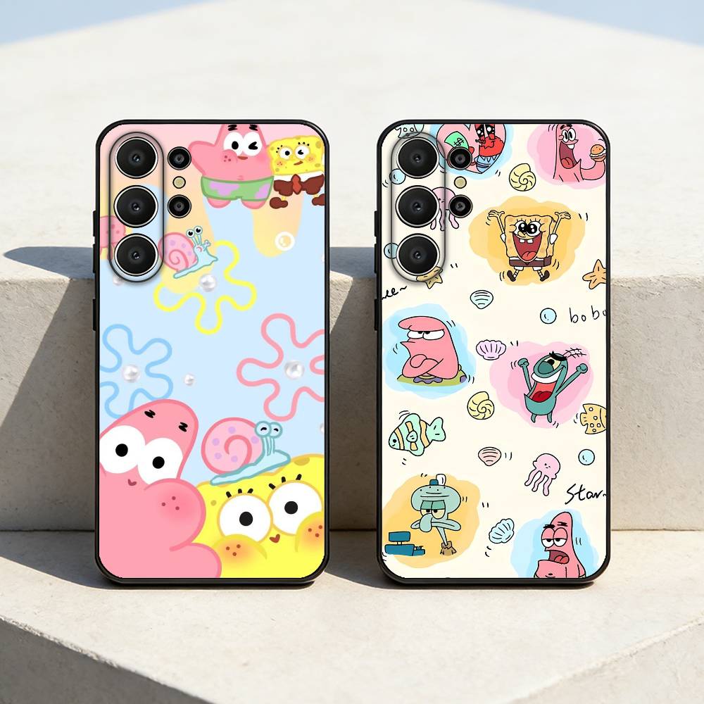 Animation S-Sponge B-Bob Phone Case For Samsung S26,S25,24,23,22,30,21,10,9,Ultra,Plus,Lite,FE Soft Black Case