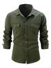 Men's European Size Washed Stretch Cotton Long Sleeve Casual Business Shirt