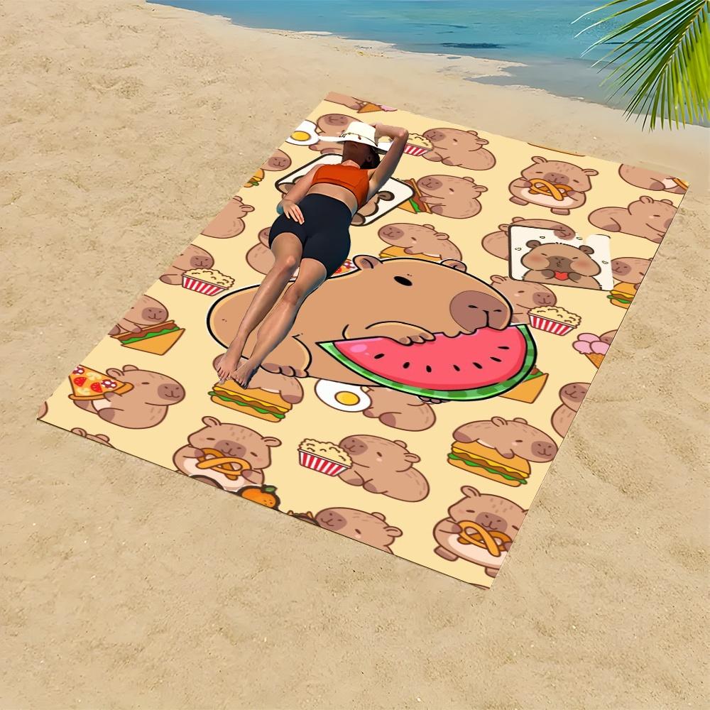 Beach Towel with Cute Dolphin Eating Watermelon Pattern Polyester Microfiber Highly Absorbent Quick-Drying Sand-Resistant