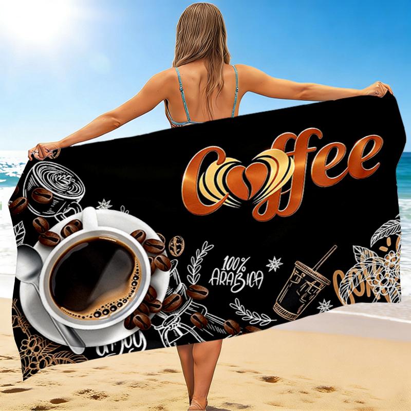 1Pc Coffee Art Beach Towel, Quick Dry, Multi-Use for Beach Pool Gym Yoga Home Travel, Christmas, Halloween, Xmas Gift M928732