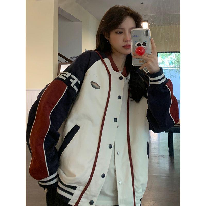 

Винтажная верхняя одежда женская ранняя весна и осень тонкая свободная модная в стиле Харадзюку модная контрастная куртка бейсбольная форма Picture Color 2XL