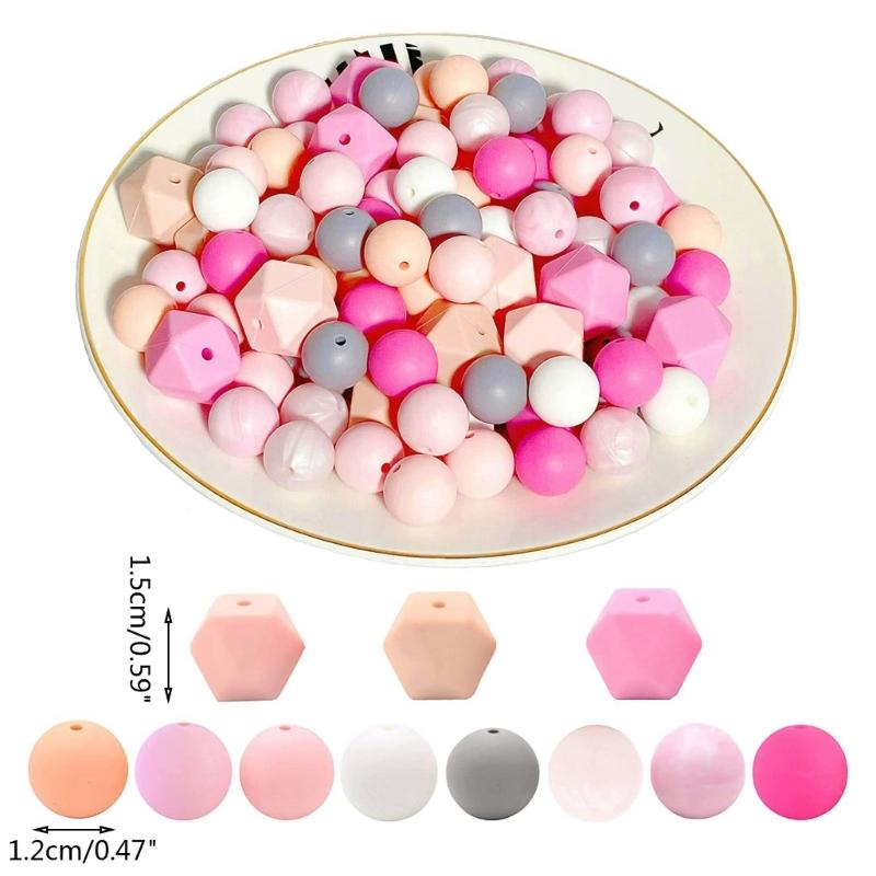 95 Pcs Colorful Round Silicone Loose Bead for Keychain DIY Octagonal Bead Making Kit for Bracelet Necklace Jewelry Craft