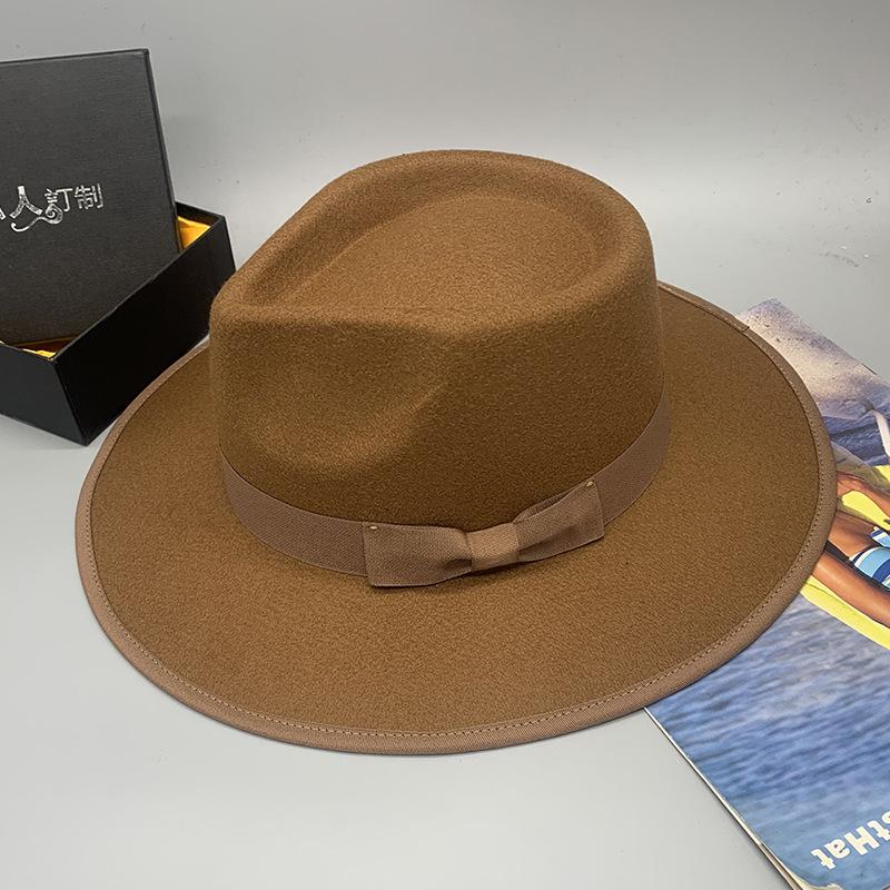 2023 Sombrero Fedora de Lana Sintética para Hombre Mujer Ala Ancha Accesorios de Lazo Pluma Otoño Invierno Caballero Sombrero Panamá Jazz