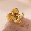 Stainless Steel Butterfly Flower Rings For Women Gold Color Adjustable Flower Ring Wedding Christmas Hypoallergenic Jewelry Gift