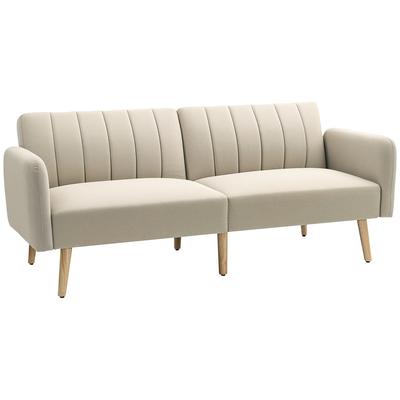 Convertible Sofa 2 Seats Scandinavian Design Reclining Backrest 3 Positions Wooden Legs Linen-effect Fabric Beige