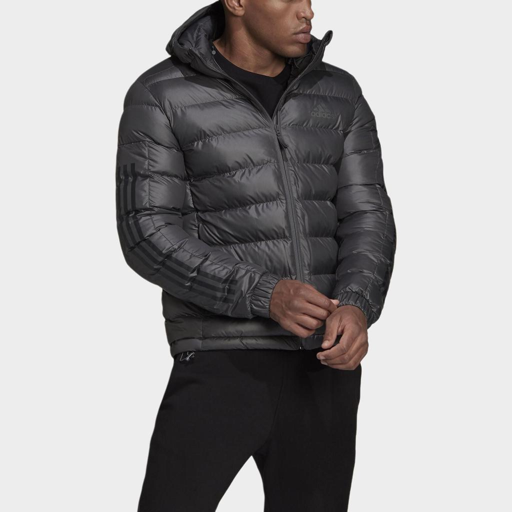 Adidas Solid Color Hooded Sports Cotton Jacket Winter Men Jacket Dark-Gray GV5330